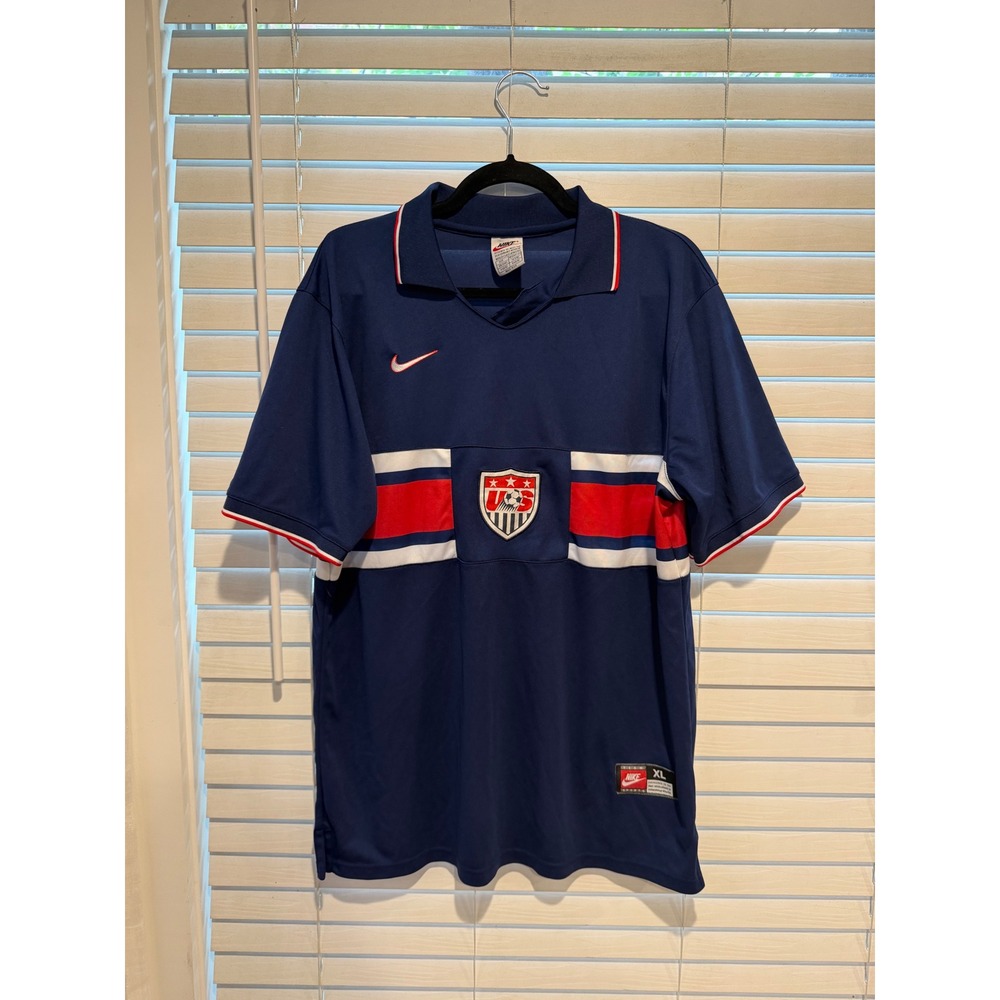 Vintage Nike US Soccer Jersey Mens XL Navy Blue Red Stripe 90s USMNT Polo